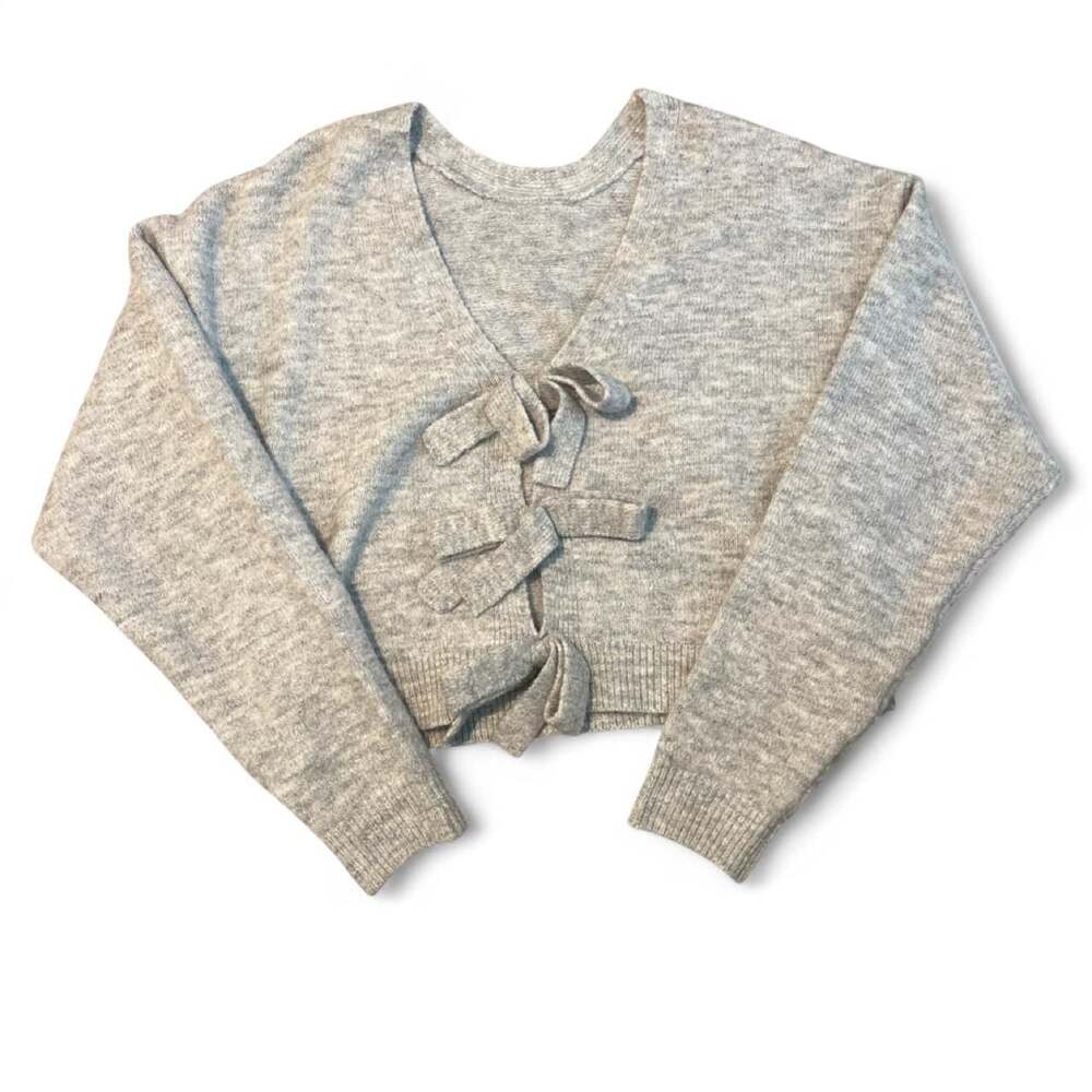 Mable Gray Cropped Sweater With Bow Detail